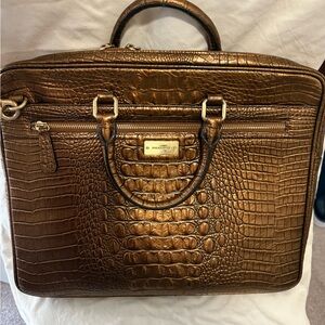 Brahmin Bronze Crocodile Embossed Briefcase